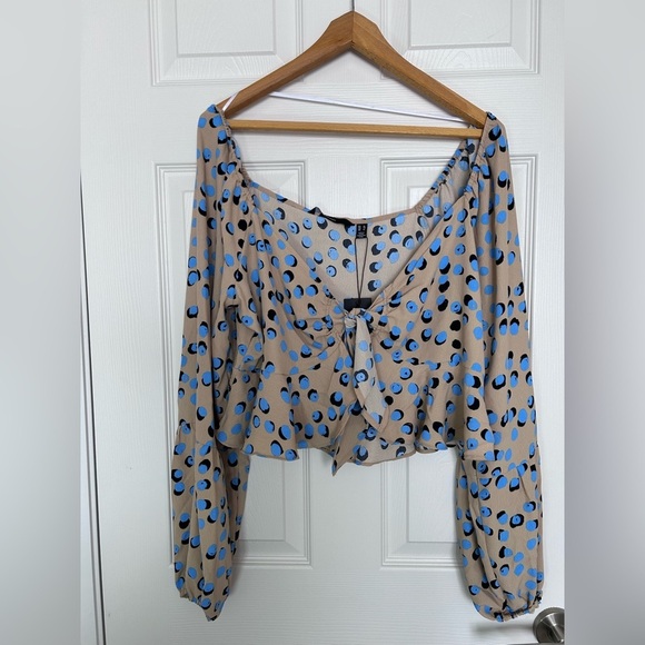4/$20 Vero Moda polka dot ruffle blue balloon sleeve tie knot blouse- size XL - Picture 6 of 11